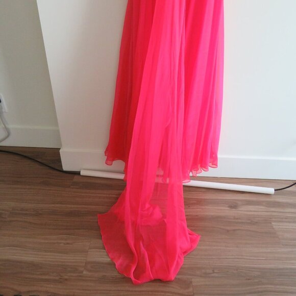 LA FEMME 18733 Beaded Bodice Chiffon Strapless Maxi Prom Dress Watermelon 4 NWT - Picture 10 of 15